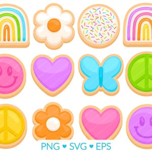 Rainbow Cookie Clipart - SVG, PNG, EPS Images - Cookie Décoration Sublimation, Boulangerie Cuisson Clip Art, Smiley Peace Sign Fleur Papillon