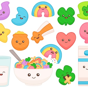 Kawaii Lucky Marshmallow Getreide PNG Clipart - St Patrick's Day Frühstück Klee Regenbogen Mond Stern Kobold Essen Clipart, kommerzielle Nutzung
