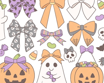 Imágenes prediseñadas Kawaii de Halloween Coqueta - Imágenes digitales de lazo fantasma, Calabaza Jack O' Lantern PNG