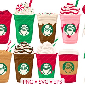 Christmas Cafe Coffee Clipart - SVG, PNG, EPS Images - Moka à la menthe poivrée, Frappuccino, Café infusé à froid, Tasse à café, Cake Pop, Amateur de café