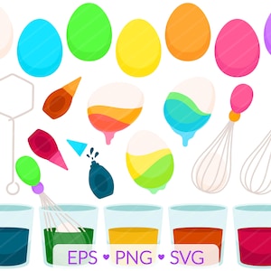 Imágenes prediseñadas para colorear huevos de Pascua: SVG, PNG, imágenes EPS: canasta de Pascua de primavera, colorante para huevos de Pascua para manualidades infantiles, colorante para alimentos, conejito de Pascua divertido