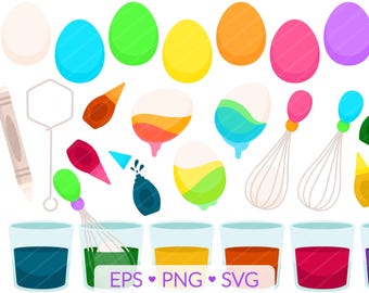 イースターエッグの着色クリップアート - SVG、PNG、EPS 画像 - 春のイースターバスケット、子供向けのイースターエッグの着色染料食品着色料、イースターバニーの楽しみ