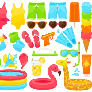 Pool Party PNG Clipart - Summer Fun Swimsuit Pool Noodle Squirt Gun Beach Ball Floaties Water Balloons Clip Art - For Commercial Use
