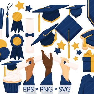 Clipart-afbeeldingen afstuderen - High School College Grad, Grad Party Open House, Cap Tassel Gown Diploma, Ballonnen aanwezig - SVG, EPS, PNG