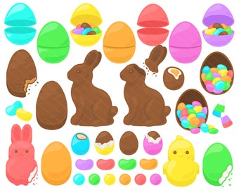 Bright Easter Candy PNG Clipart - Chocolate Candy Jelly Beans, Marshmallow Bunny & Chick, Spring Candies, Creme Egg, Commercial Use