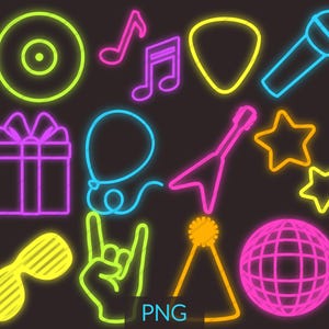 Rockstar Party Leuchtreklamebilder - Party wie ein Rockstar PNG Grafik, Geburtstagsfeier-Einladung Illustration, Rock'n'Roll-Gitarrenband