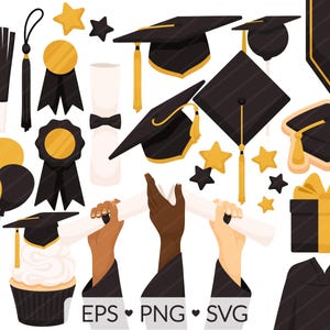 Afstuderen Clipart - SVG, PNG, EPS-afbeeldingen - High School College Grad, Grad partij opendeurdag, Cap kwast jurk diploma, ballonnen aanwezig