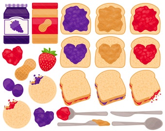 Peanut Butter & Jelly PNG Clipart – PBJ Sandwich Digital Images, Kids Food Illustrations (Commercial Use)