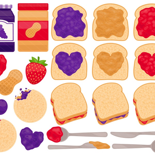 Peanut Butter & Jelly PNG Clipart - PBJ Lunch Sandwich Cafeteria School Clip Art, Grape Strawberry Jelly Jam Food PNG, Commercial Use