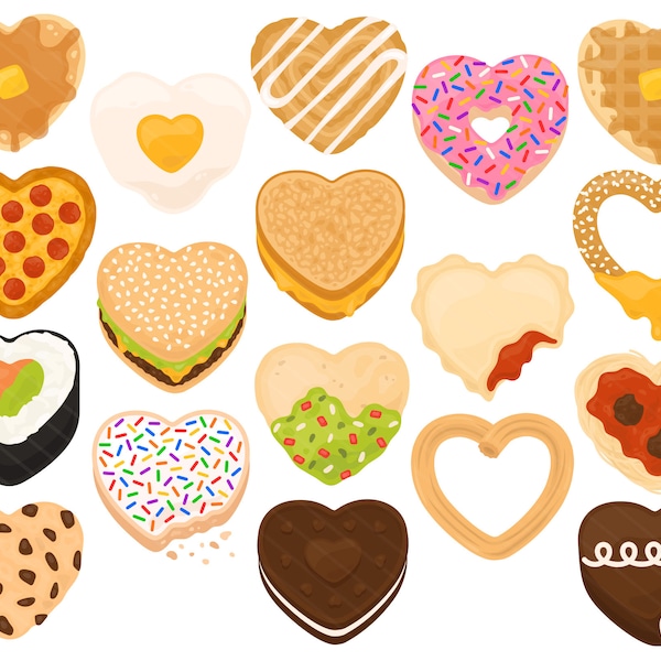 Nourriture en forme de cœur PNG Clipart - Pizza Sushi Burger Spaghetti Cookie Pancake Donut Waffle Churro Grilled Cheese Clip Art, Utilisation commerciale