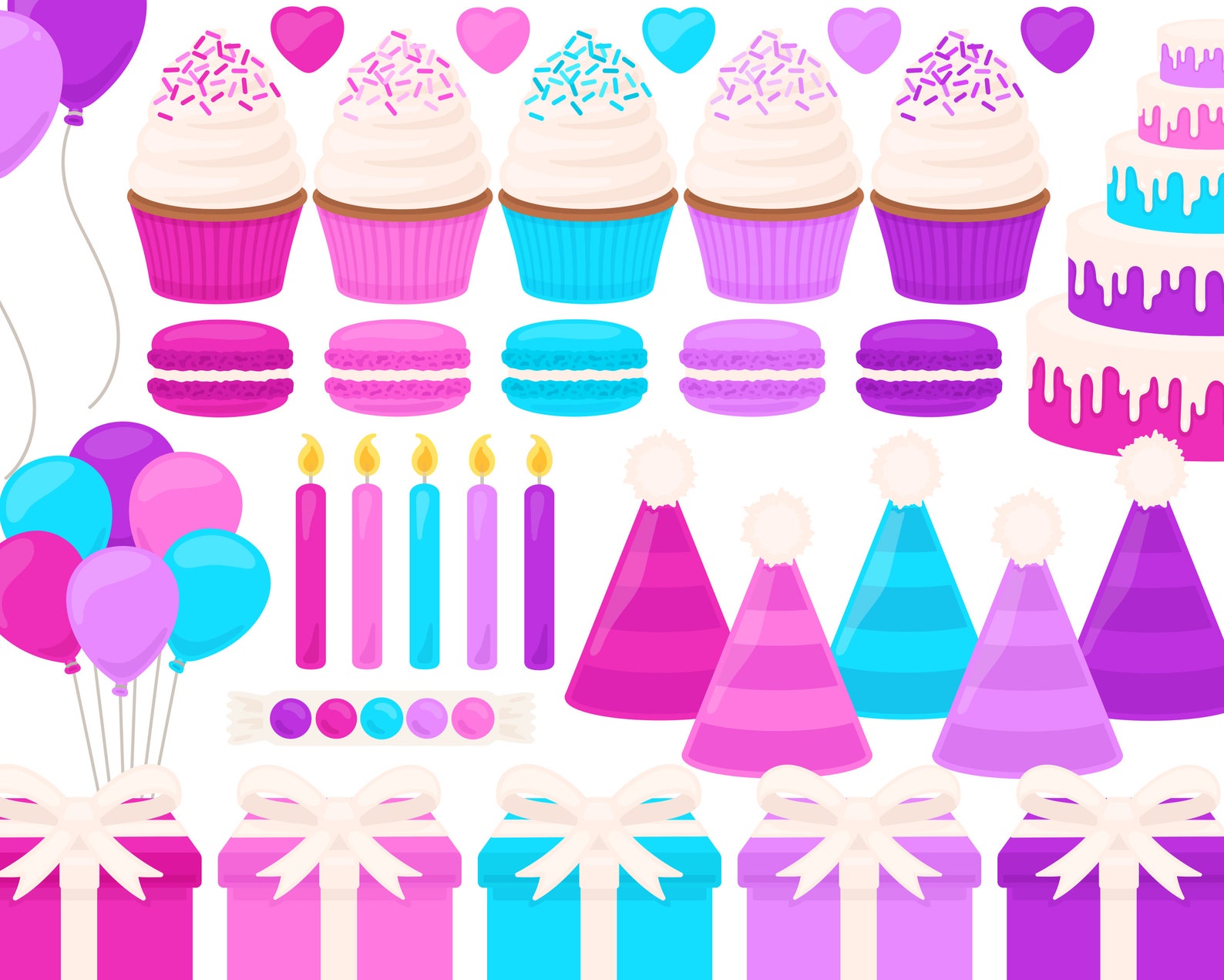 Pink & Purple Birthday Clip Art Balloon Party Clipart | Etsy