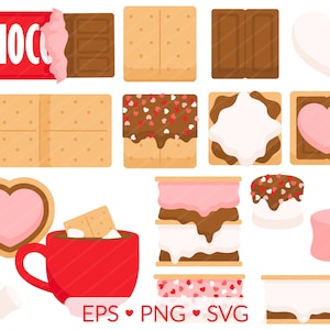 Valentine Smore Clipart - SVG, PNG, EPS Images - Valentine&#39;s Day Camping Campfire Treat, Graham Cracker Chocolate Marshmallow Candy Baking
