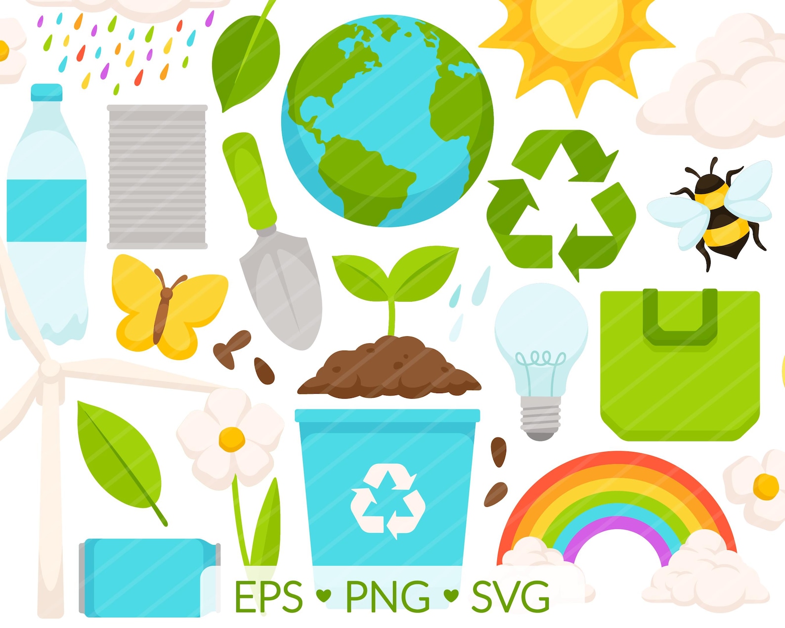 Earth Day Clipart – Reduce Reuse Recycle Digital Images, Recycling ...