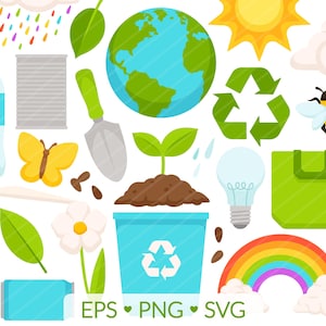 Clipart Jour de la Terre - Images SVG, PNG, EPS - Recyclage des sciences de l'environnement, Recyclage du jardinage pour sauver la planète, Énergie verte à l'extérieur de la nature
