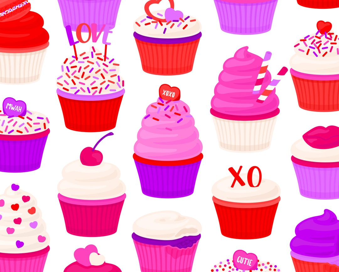 Valentines Day Cupcake Clipart, Valentine Cupcake Macaron Digital ...