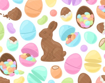 パステルカラーのイースターキャンディ PNG クリップアート - チョコレートバニー、プラスチック製の卵のデジタル画像（商用利用）