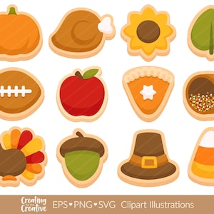 Clipart de biscoito de ação de graças - Imagens SVG, PNG, EPS - Outono Outono Ação de Graças, Peru Futebol Girassol Cornucópia Bolota Peregrino Milho Doce