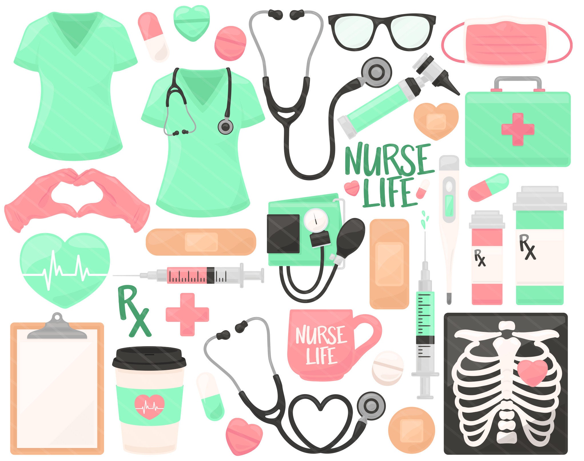 Green & Pink Nurse PNG Clipart Hospital Doctor Scrubs Etsy