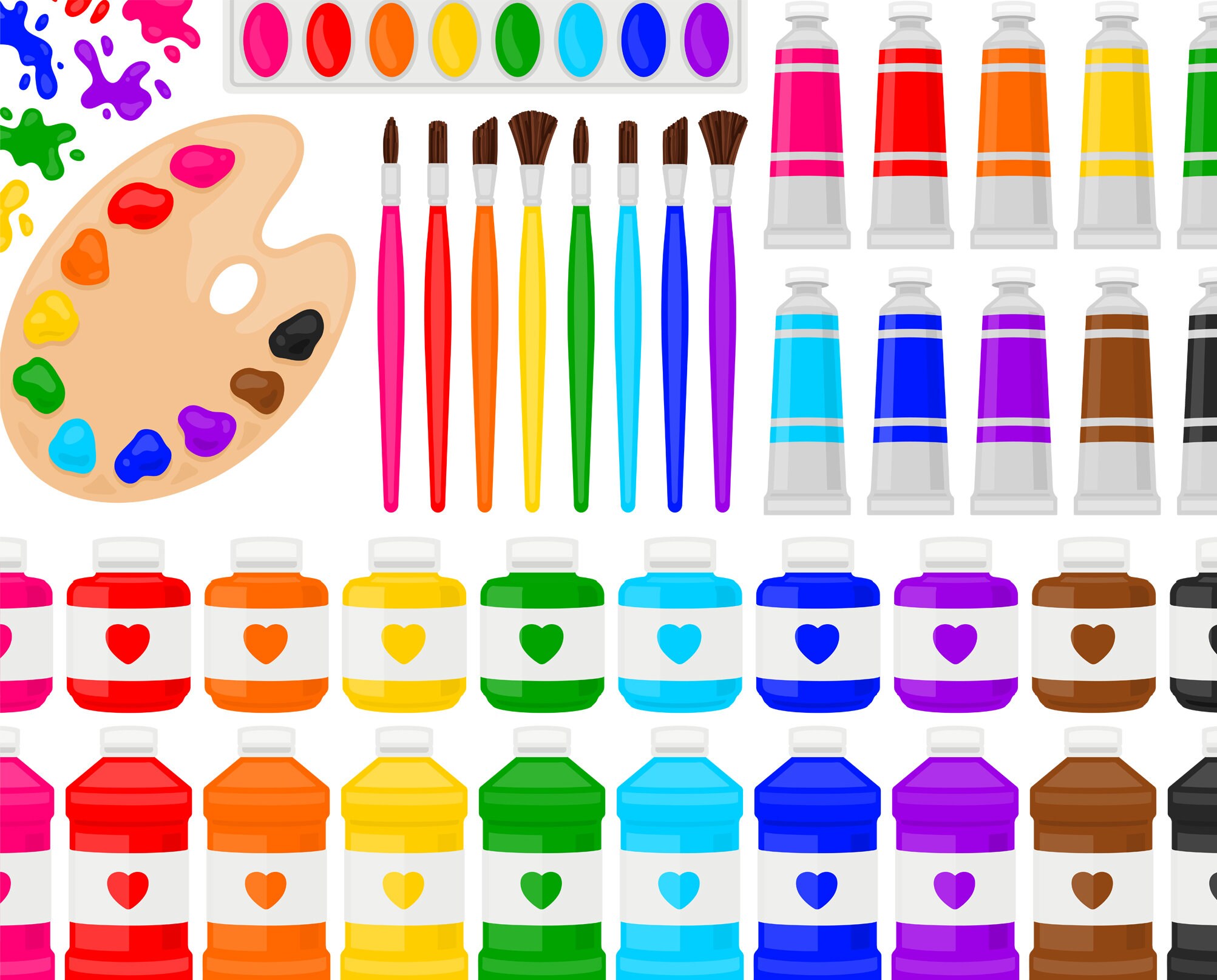 Painting Art Supplies Clipart Kiddie Children's Back To Etsy