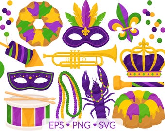 Mardi Gras Clipart – Carnival Creole, Fat Tuesday Illustrations (SVG, PNG, EPS)