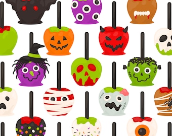 Manzana acaramelada de Halloween PNG Clipart – Monstruo espeluznante, manzanas acarameladas, bruja, momia, murciélago, Frankenstein, zombi
