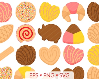 Pan Dulce Clipart – SVG, EPS, PNG - Mexican Concha Galleta, Cafecito y Chsime