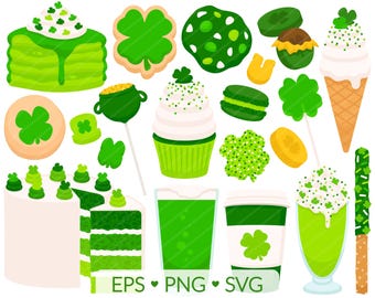 聖パトリックの日のお菓子のクリップアート – シャムロックカップケーキ、ビール、クッキー (SVG、PNG、EPS)
