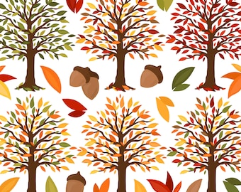Clipart de árbol otoñal: colores otoñales, bellotas y ramas (descarga digital PNG)