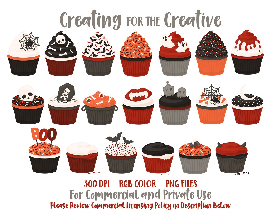 Gothic Halloween Cupcake Clipart Gothic Cupcake Clip Art | Etsy