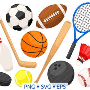 sport clipart, sports svg, sports png, sport sublimation, sport graphic, football, soccer, tennis, baseball, bowling, badminton, bowling pin, birdie, hockey svg, hockey puck, tennis racket, tennis ball, school clipart, athletics svg, athlete