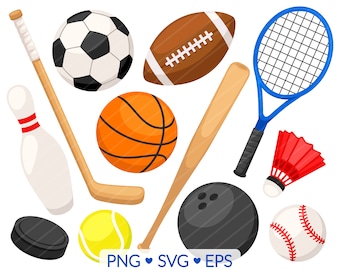 Sport Clipart - SVG, PNG, EPS Images - Football Graphic, Soccer Element, Baseball Basketball Volleyball, Tennis Badminton Bowling Clip Art