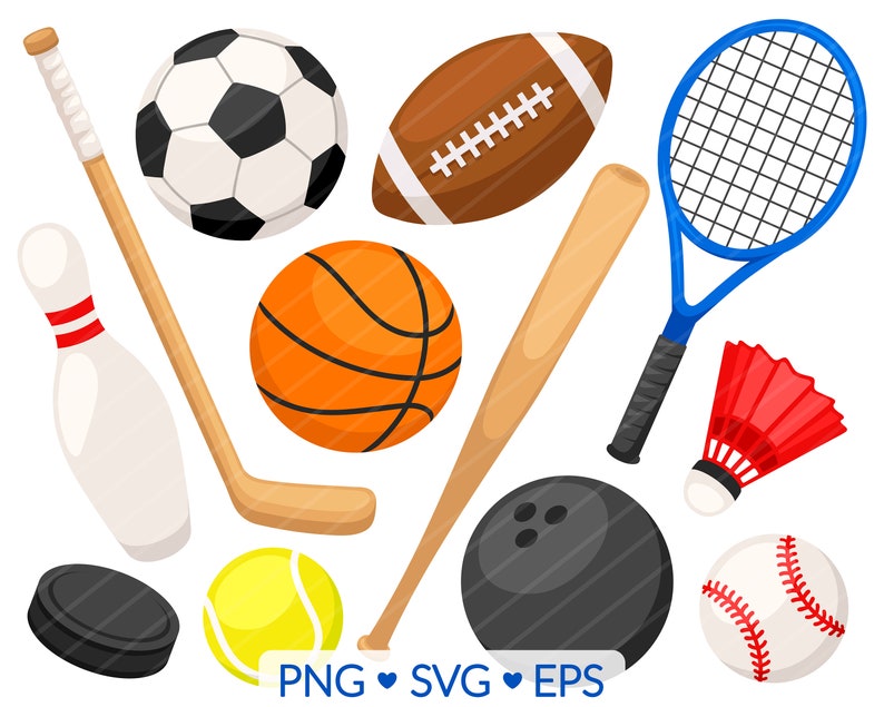 sport clipart, sports svg, sports png, sport sublimation, sport graphic, football, soccer, tennis, baseball, bowling, badminton, bowling pin, birdie, hockey svg, hockey puck, tennis racket, tennis ball, school clipart, athletics svg, athlete