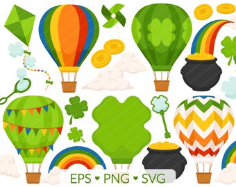聖パトリックの熱気球のクリップアート - SVG、PNG、EPS - Spring Clovers Rainbow Digital Images