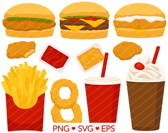 Fast Food Clipart – Chicken Nuggets, Cheeseburger, Fries, Milkshake (SVG, PNG, EPS)