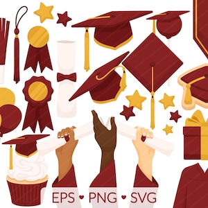 Clipart-afbeeldingen afstuderen - High School College Grad, Grad Party Open House, Cap Tassel Gown Diploma, Ballonnen aanwezig - SVG, EPS, PNG