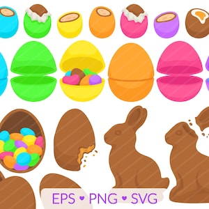 Ostersüßigkeiten Clipart - SVG, PNG, EPS Bilder - Schokoladen Osterhase, Ostereier Erdnussbutter Süßigkeitsei Jelly Bean, Ostereiersuche Korb