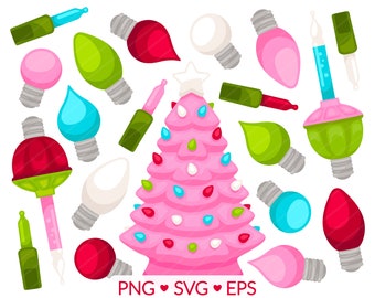Christmas Light Bulb Clipart - SVG, PNG, EPS Images - Christmas Sublimation, Ceramic Christmas Tree, Retro Classic Vintage Bubble Lights
