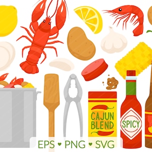 Crawfish Boil Clipart - SVG, PNG, EPS Images - Louisiana New Orleans Creole Cajun, Crayfish Shrimp Boil, Mardi Gras Fat Tuesday Seafood
