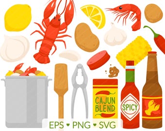 Crawfish Boil Clipart – Louisiana Cajun Seafood Illustrations (PNG, SVG, EPS)