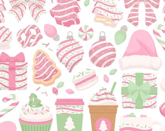 Pink Christmas Tree Cake PNG-clipart – kerstbaksel, vakantiecoquette (digitale bestanden)