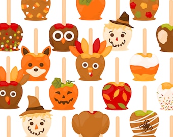 Manzana acaramelada de otoño - Clipart de Acción de Gracias y Halloween (uso comercial)