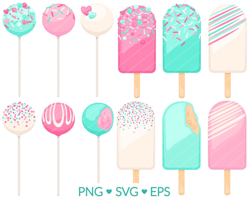 aqua pink cake pop clipart, cake pop png, cake pop svg, cakesicle svg, cakesicle png, baker svg, bakery svg, baking png, baking clipart, popsicle clip art, sprinkles, candy, junk food, teal pink, frosting, lollipop