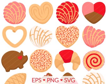 Clipart de Pão Doce de Dia dos Namorados – Desenhos de Padaria Mexicana (PNG, SVG, EPS)