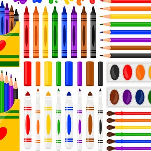 Kiddie Art Supplies Clipart - Crayon Marker Paint Children&#39;s Back To School Teacher Coloring Classroom Craft Clip Art - For Commercial Use