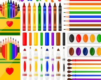 Konstmaterial PNG Clipart – Bilder för skolstart, digitala filer med uppskattning av lärare, markörer, kritor