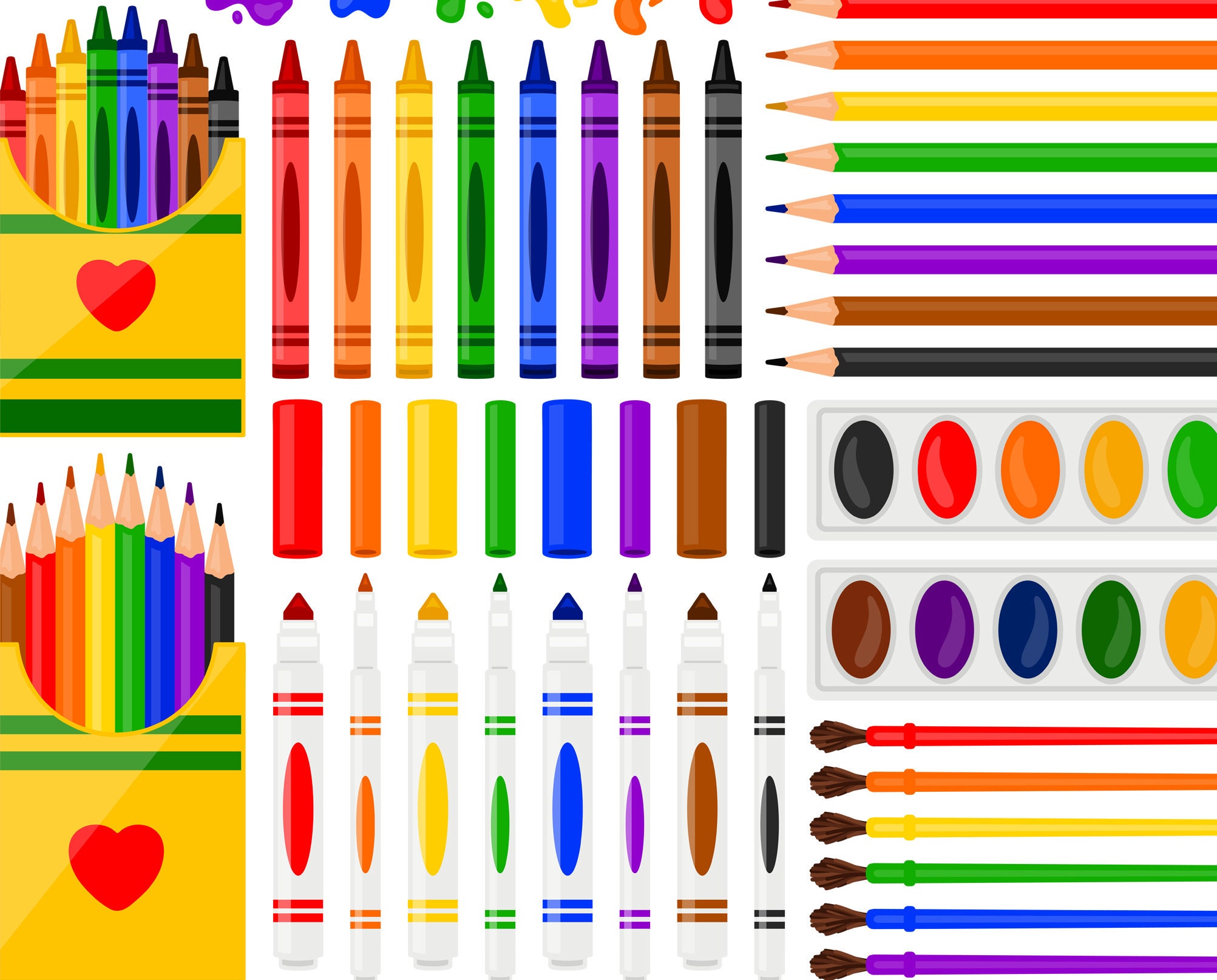 Kiddie Art Supplies Clipart Crayon Marker Paint Children's Back to School  Teacher Coloring Classroom Craft Clip Art for Commercial Use 