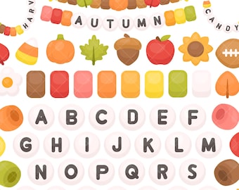 Imágenes prediseñadas PNG de pulseras de la amistad de otoño - Cuentas para manualidades de la era otoñal, imágenes digitales de manualidades de calabazas, manzanas y girasoles con temática de maíz dulce