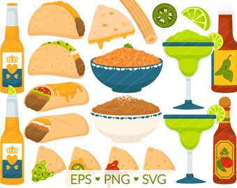 メキシコ料理のクリップアート – タコス、ブリトー、マルガリータなど (PNG、SVG、EPS)