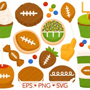 Fußball-Leckerli, Clipart - SVG, PNG, EPS Bilder - College Football Tailgate, Cupcake Brownie-Keks, Süßigkeiten Karamell-Apfel-Kuchen-Pop, Sport Essen