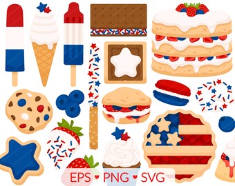 独立記念日のお菓子のクリップアート – 250周年記念、愛国的なピクニック、スモア（PNG、SVG、EPS）